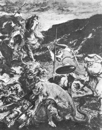 Э. Делакруа.
Охота на львов.
Фрагмент. Масло. 1858 г.