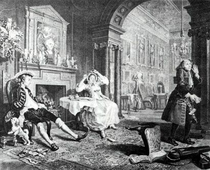 У. Хогарт.
Утро в доме молодых.
Из серии "Модный брак".
Гравюра на меди. 1743-1745.