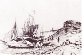 Ф .Васильев.
Барка и лодки у берега.
Графитный карандаш.
1870 г.
